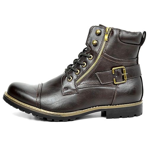 

Men's Boots Combat Boots Vintage Casual British Outdoor Daily Office & Career Walking Shoes PU Mid-Calf Boots Black Yellow Brown Winter Fall