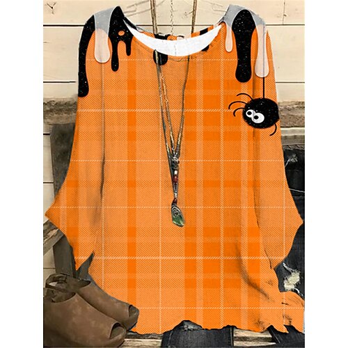 

Women's Plus Size Tops Blouse Shirt Plaid Pumpkin Print Long Sleeve Crewneck Casual Halloween Halloween Daily Polyester Fall Winter Purple Yellow