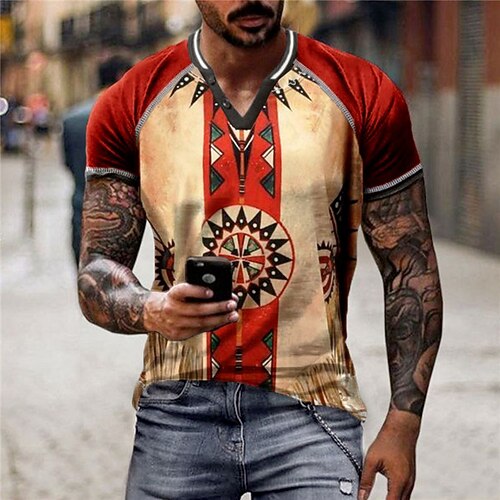 

Men's Unisex T shirt Tee Graphic Prints V Neck Red Short Sleeve 3D Print Outdoor Street Button-Down Print Tops Sports Designer Casual Big and Tall / Summer / Summer