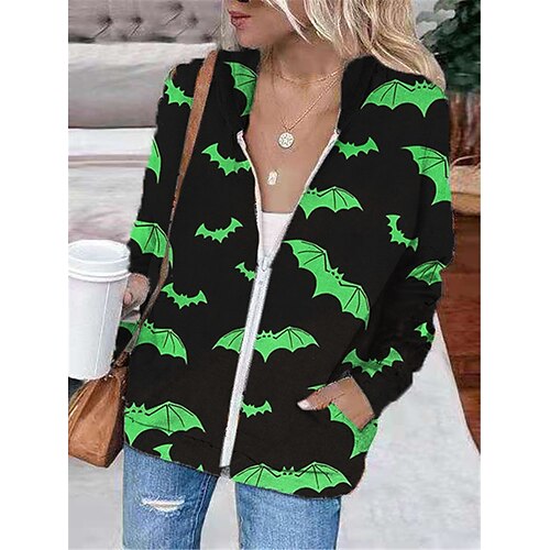 

Women's Hoodie Jacket Warm Breathable Outdoor Halloween Daily Wear Going out Zipper Pocket Print Zipper Hoodie Vintage Sports Comfortable Street Style Pumpkin Regular Fit Outerwear Long Sleeve Winter