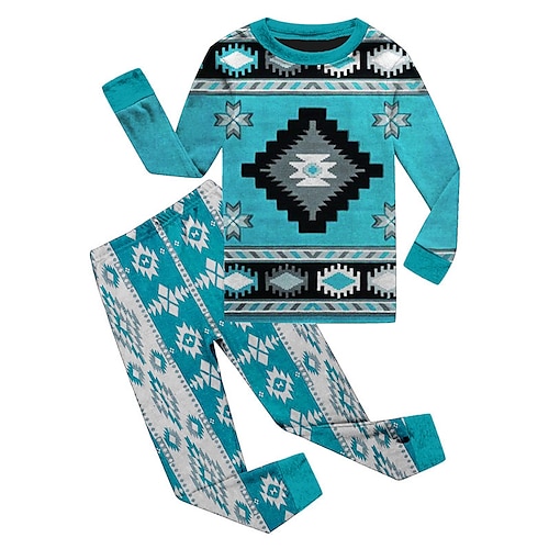 

2 Pieces Kids Boys T-shirt & Pants T-shirtSet Clothing Set Outfit Geometric Long Sleeve Print Set Outdoor Fashion Cool Daily Winter Fall 3-12 Years Blue