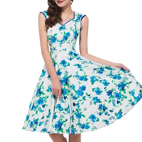 

Damen Casual kleid Schaukelkleid Blumenkleid Midikleid Hellblau Rote Ärmellos Blumen Bedruckt Sommer Frühling V Ausschnitt Stilvoll Sommerkleid Schlank 2023 S M L XL 2XL