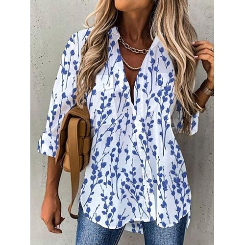 

Women's Clothing Blouse Shirt Floral Chic Casual Fashion Printed Lapel Long Sleeve Shirt