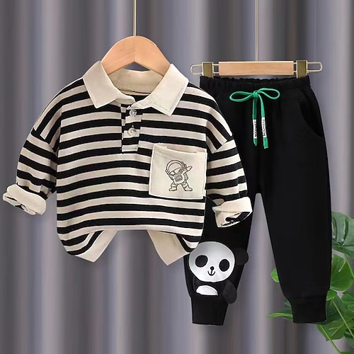 

2 Pieces Kids Boys Shirt & Pants Clothing Set Outfit Animal Cartoon Long Sleeve Cotton Set Street Cool Street Style Winter Fall 2-6 Years Black Yellow