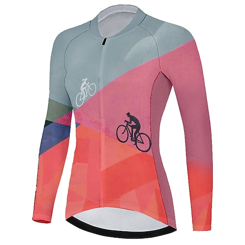 

21Grams Women's Cycling Jersey Long Sleeve Bike Top with 3 Rear Pockets Mountain Bike MTB Road Bike Cycling Breathable Quick Dry Moisture Wicking Reflective Strips Rosy Pink Color Block Polyester