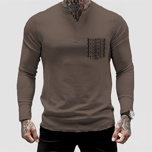 

Men's T shirt Tee Graphic Tribal Crew Neck Khaki Print Street Sports Long Sleeve Button-Down Print Clothing Apparel Fashion Designer Casual Comfortable