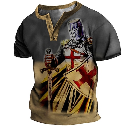 

Men's T shirt Tee Henley Shirt Tee Graphic Human Henley Yellow Short Sleeve 3D Print Plus Size Outdoor Daily Button-Down Print Tops Basic Designer Casual Classic / Summer / Summer / Sports