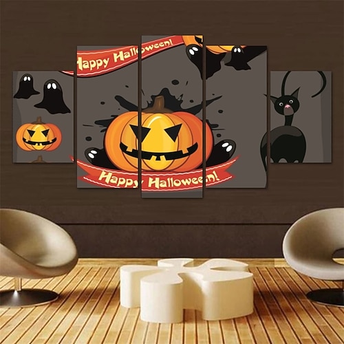 

5 Panels Halloween Prints Posters/Picture Ghost Pumpkin Modern Wall Art Wall Hanging Gift Home Decoration Rolled Canvas No Frame Unframed Unstretched