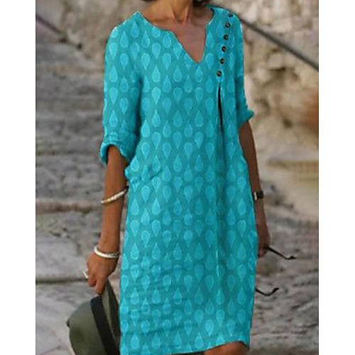 

Women's Casual Dress T Shirt Dress Tee Dress Shift Dress Blue Long Sleeve Button Winter Fall Autumn Crew Neck Winter Dress Fall Dress Loose Fit 2022 S M L XL 2XL 3XL 4XL 5XL