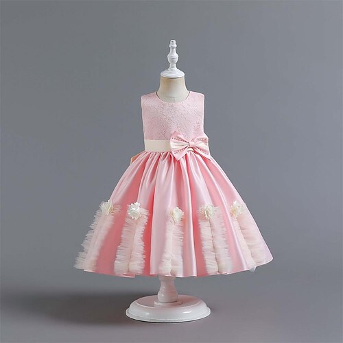 

Kids Girls' Dress Plain Skater Dress Knee-length Dress Party Beaded Sleeveless Cute Dress 3-10 Years Spring Gold Pink Wine