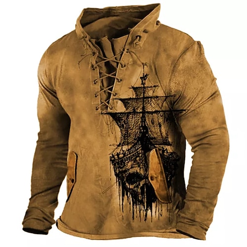 

Hombre Sudadera Pull-over Verde Trébol Azul Piscina Marrón Gris Oscuro Gris Cuello Mao Cráneos Estampados Bote Acordonado Bolsillo Deporte Casual Diario Impresión 3D Básico Ropa de calle Design