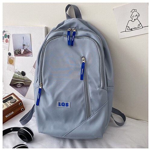 

Women's Girls' School Bag Bookbag Oxford Solid Color Large Capacity Durable Zipper School Daily White Black Blue Pink