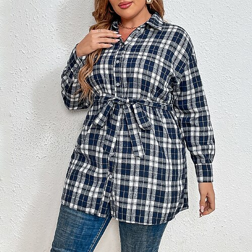 

Women's Plus Size Casual Dress Plaid Shirt Collar Long Sleeve Fall Winter Casual Preppy Short Mini Dress Causal Daily Dress / Shirt Dress