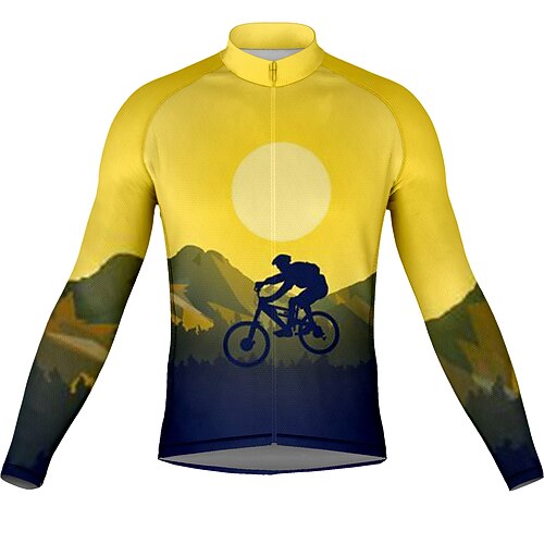

21Grams Men's Cycling Jersey Long Sleeve Bike Top with 3 Rear Pockets Mountain Bike MTB Road Bike Cycling Breathable Quick Dry Moisture Wicking Reflective Strips Yellow Graphic Spandex Sports
