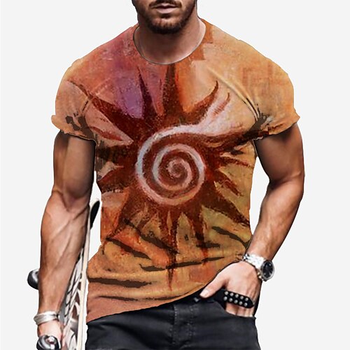 

Men's Unisex T shirt Tee Sun Graphic Prints Crew Neck Yellow Short Sleeve 3D Print Outdoor Street Print Tops Sports Casual Big and Tall / Summer / Summer