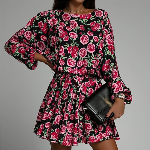 

Women's Casual Dress Black Red White Long Sleeve Floral Print Winter Fall Autumn Winter Dress Fall Dress 2022 S M L XL XXL