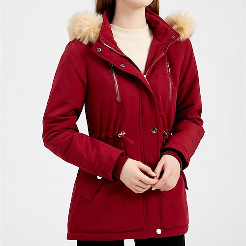 

Women's Winter Jacket Winter Coat Parka Warm Breathable Outdoor Daily Wear Vacation Going out Pocket Fleece Lined Zipper Hoodie Active Lady Comfortable Street Style Solid Color Regular Fit Outerwear
