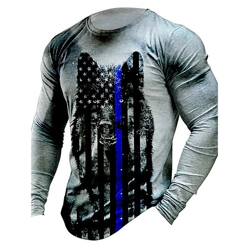 

Men's Unisex T shirt Tee Wolf Graphic Prints Crew Neck Gray Long Sleeve 3D Print Outdoor Street Print Tops Basic Sports Casual Classic