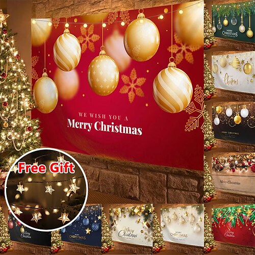

Christmas Party Wall Tapestry Holiday Christmas Hanging Ball Gift Art Decor Blanket Curtain Hanging Home Bedroom Living Room Decoration Polyester (with LED String Lights)