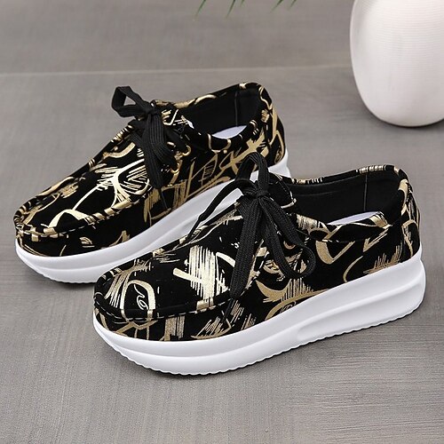 

Women's Sneakers Daily Plus Size Flat Heel Round Toe Casual Synthetics Lace-up Color Block Silver Gold Rosy Pink