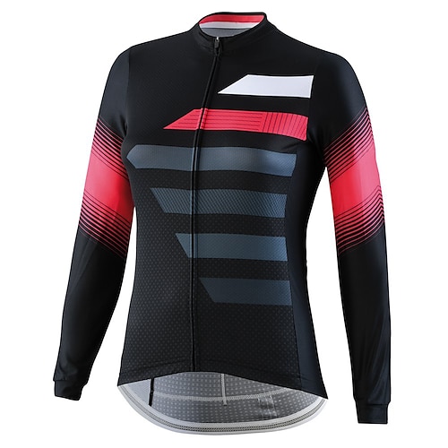 

21Grams Women's Cycling Jersey Long Sleeve Bike Top with 3 Rear Pockets Mountain Bike MTB Road Bike Cycling Breathable Quick Dry Moisture Wicking Reflective Strips Black Stripes Geometic Polyester