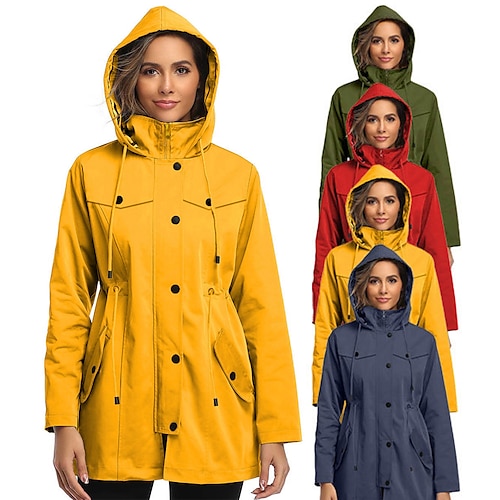 

Women's Parka Waterproof Jacket Rain Jacket Raincoat with Hood Winter Jacket Outdoor Windproof Breathable Lightweight Trench Coat Outerwear Windbreaker Full Zipper Fishing Climbing Camping