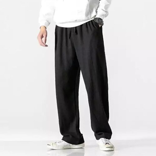 

Men's Linen Pants Beach Pants Drawstring Elastic Waist Front Pocket Solid Colored Comfort Soft Casual Daily Linen / Cotton Blend Streetwear Loose White Black Micro-elastic / Elasticity
