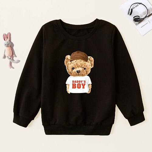 

Kids Boys Sweatshirt Letter Daily Long Sleeve Crewneck Neutral 3-8 Years Fall Black