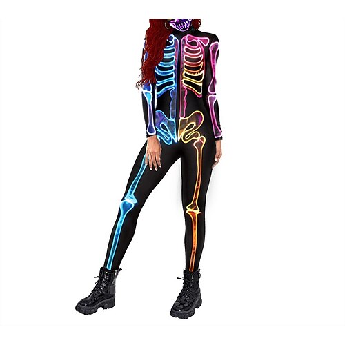 

Women's Jumpsuit Abstract Crew Neck Bodycon Party Holiday Slim Long Sleeve Rainbow S M L All Seasons