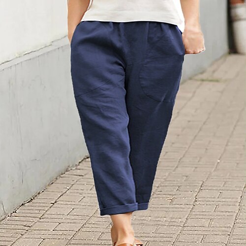 

Women's Plus Size Pants Trousers Pocket Solid Color Basic Daily Vacation High Ankle-Length Spring Fall Watermelon Red Green White XL XXL XXXL 4XL 5XL / Cotton / Linen