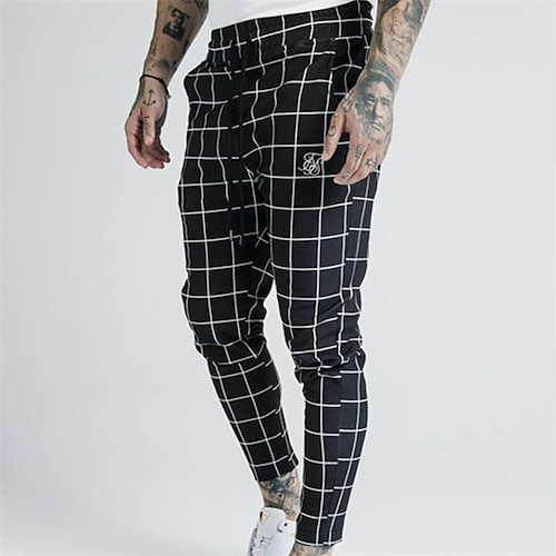 

Men's Tapered pants Casual Pants Plaid Drawstring Trousers Jogger Pants Drawstring Elastic Waist Plaid Comfort Breathable Casual Daily Streetwear Sports Fashion Gray Black Micro-elastic / Elasticity