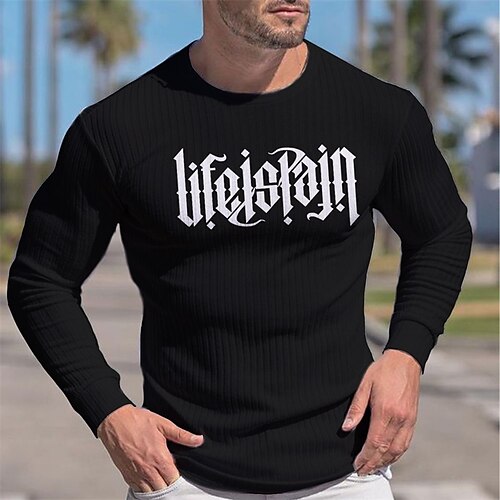 

Men's T shirt Tee Graphic Letter Crew Neck Black Print Street Sports Long Sleeve Print Clothing Apparel Fashion Designer Casual Comfortable