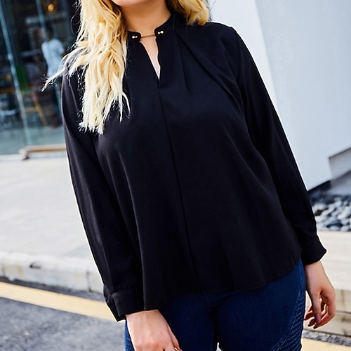 

Women's Plus Size Tops Blouse Shirt Solid Color Long Sleeve V Neck Casual Daily Vacation Polyester Fall Winter Black