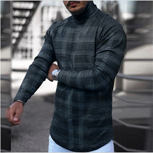 

Men's T shirt Tee Turtleneck shirt Lattice Rolled collar Blue Yellow Gray Black Casual Holiday Long Sleeve Clothing Apparel Fashion Lightweight Muscle Slim Fit