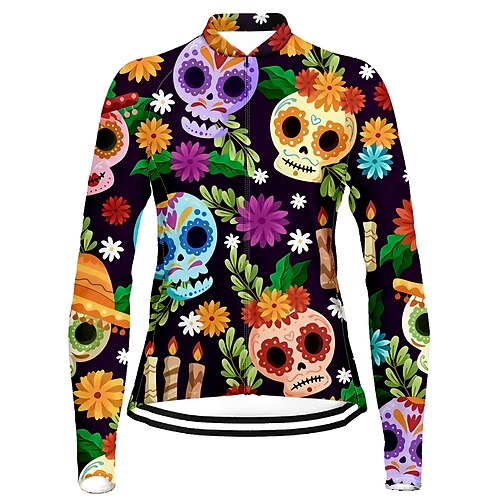 

21Grams Women's Cycling Jersey Long Sleeve Bike Top with 3 Rear Pockets Mountain Bike MTB Road Bike Cycling Quick Dry Moisture Wicking Orange Skull Floral Botanical Sports Clothing Apparel / Stretchy