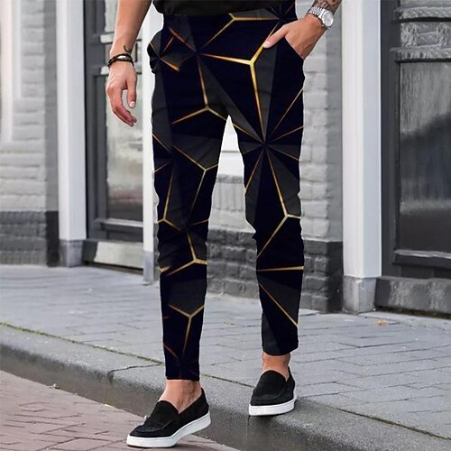 

Men's Chinos Slacks Trousers Jogger Pants Geometric Pattern Comfort Soft Office Business Streetwear Casual Black Grey Inelastic