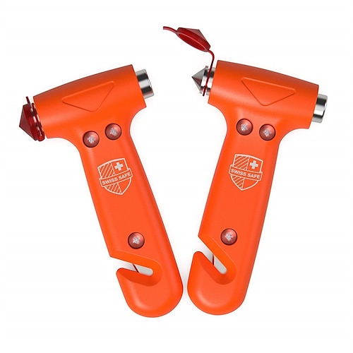 

5-in-1 Car Safety Hammer, Emergency Escape Tool with Car Window Breaker and Seatbelt Cutter, Orange, 2 Pack