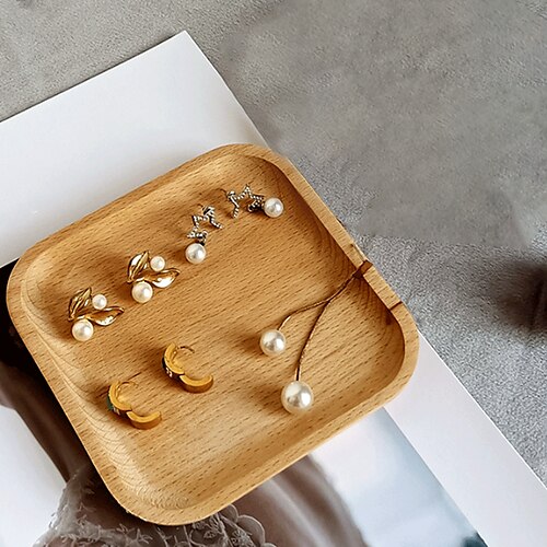 

Wood Square Jewelry Display Tray Necklace Beads Earrings Ring Jewelry Storage Box