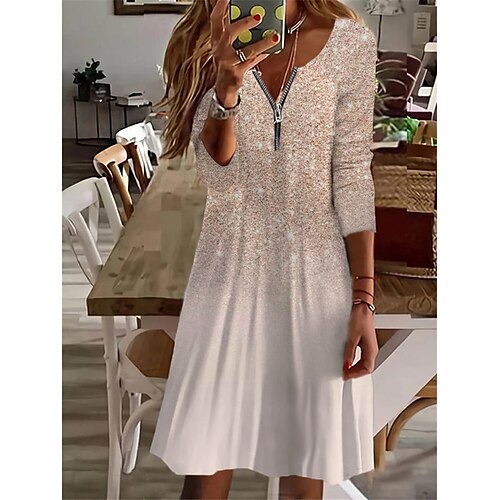 

Women's Casual Dress Knee Length Dress Black Pink Gold Long Sleeve Floral Zipper Winter Fall Autumn V Neck Vacation Winter Dress Fall Dress 2023 S M L XL 2XL 3XL 4XL 5XL 6XL