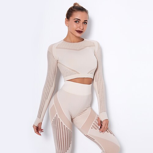 

Women's Crew Neck Yoga Top Crop Top Thumbhole Stripes Watermelon Red Black Spandex Yoga Fitness Gym Workout Top Long Sleeve Sport Activewear Breathable Quick Dry Lightweight Stretchy Slim