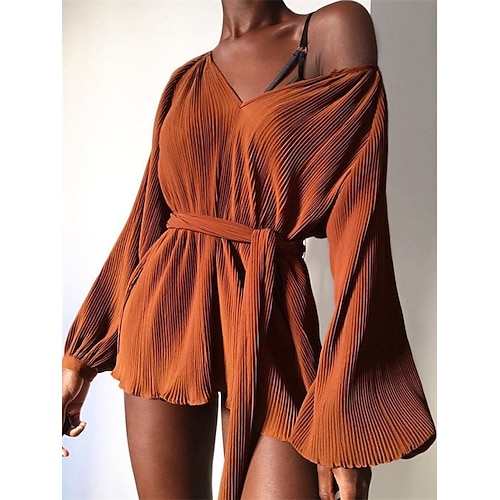 

Women's Casual Dress Shift Dress Black Orange Long Sleeve Pure Color Lace up Winter Fall Autumn V Neck Winter Dress Fall Dress Slim 2022 S M L XL 2XL