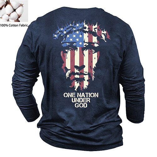 

Men's Unisex T shirt Tee Letter American Flag Crew Neck Green Black Gray Navy Blue Long Sleeve Hot Stamping Outdoor Street Print Tops Cotton Basic Sports Designer Simple