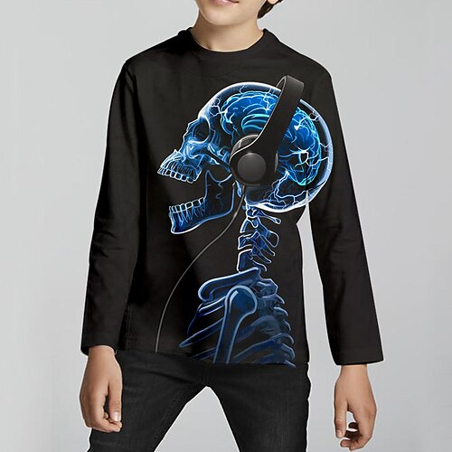 

Kids Boys Halloween Sweatshirt Skull Outdoor 3D Print Long Sleeve Crewneck Punk 3-12 Years Winter Black