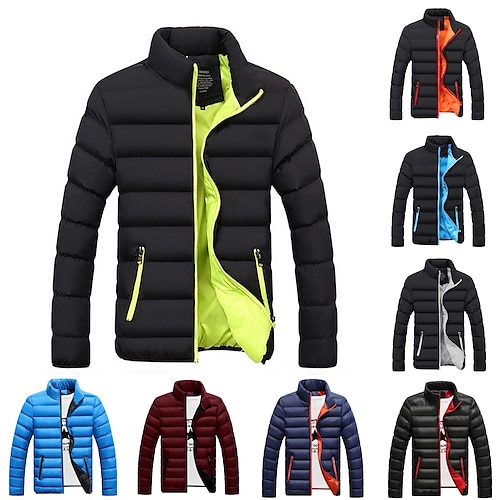 

Men's Running Jacket Puffer Jacket Quilted Full Zip Long Sleeve Top Athletic Athleisure Winter Thermal Warm Breathable Moisture Wicking Fitness Running Jogging Sportswear Activewear Solid Colored