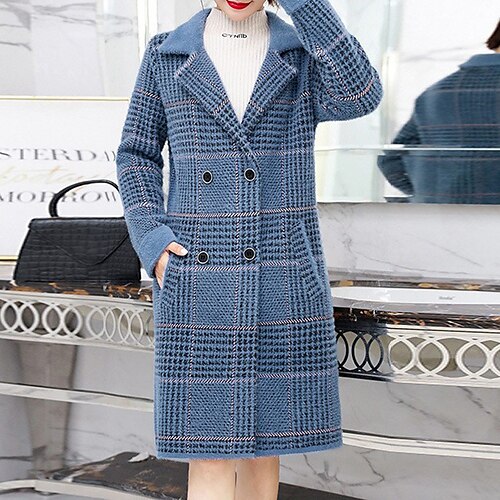 

Women's Winter Coat Warm Breathable Outdoor Daily Wear Vacation Going out Patchwork Button Pocket Single Breasted Turndown Active Fashion Comfortable Street Style Lattice Loose Fit Outerwear Long