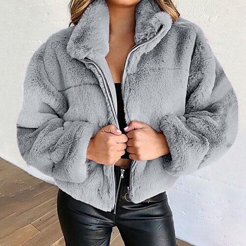 

Women's Sherpa jacket Fleece Jacket Teddy Coat Windproof Warm Outdoor Street Daily Vacation Zipper Zipper Stand Collar Modern Street Style Plush Solid Color Regular Fit Outerwear Long Sleeve Winter