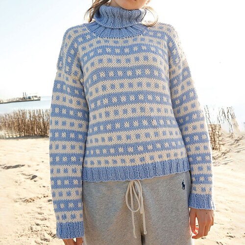 

Women's Pullover Sweater Jumper Crochet Knit Knitted Geometric Turtleneck Stylish Casual Outdoor Daily Fall Winter Blue S M L / Long Sleeve