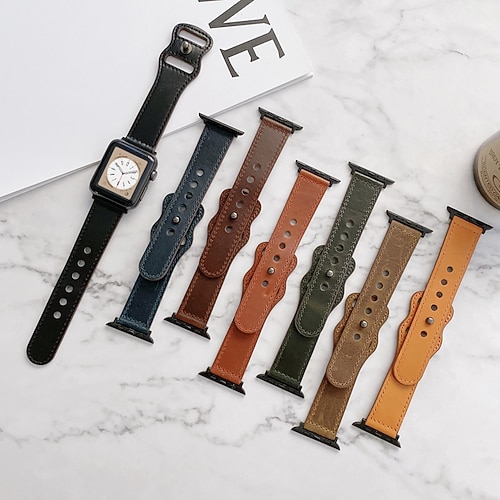 

1PC Smart Watch Band Compatible with Apple iWatch Series 8 7 6 5 4 3 2 1 SE Leather Loop for iWatch Smartwatch Strap Wristband Genuine Leather Adjustable Elastic Classic Clasp