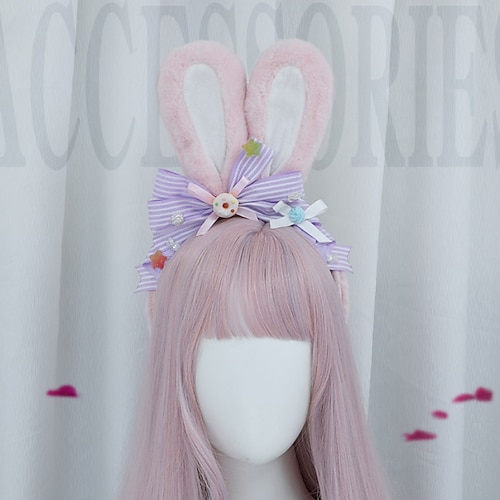 

Kawaii Bunny Ears Lolita Cosplay Cute Rabbit Ears Hair Clips Easter Party Hair Accessory Headband for Women Girls Halloween