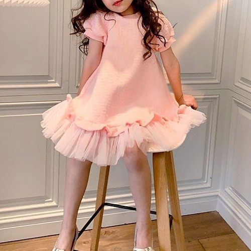 

vestido de menina para crianças de cor sólida um vestido de linha férias diárias rosa acima do joelho manga curta princesa vestidos bonitos primavera verão ajuste regular 3-10 anos